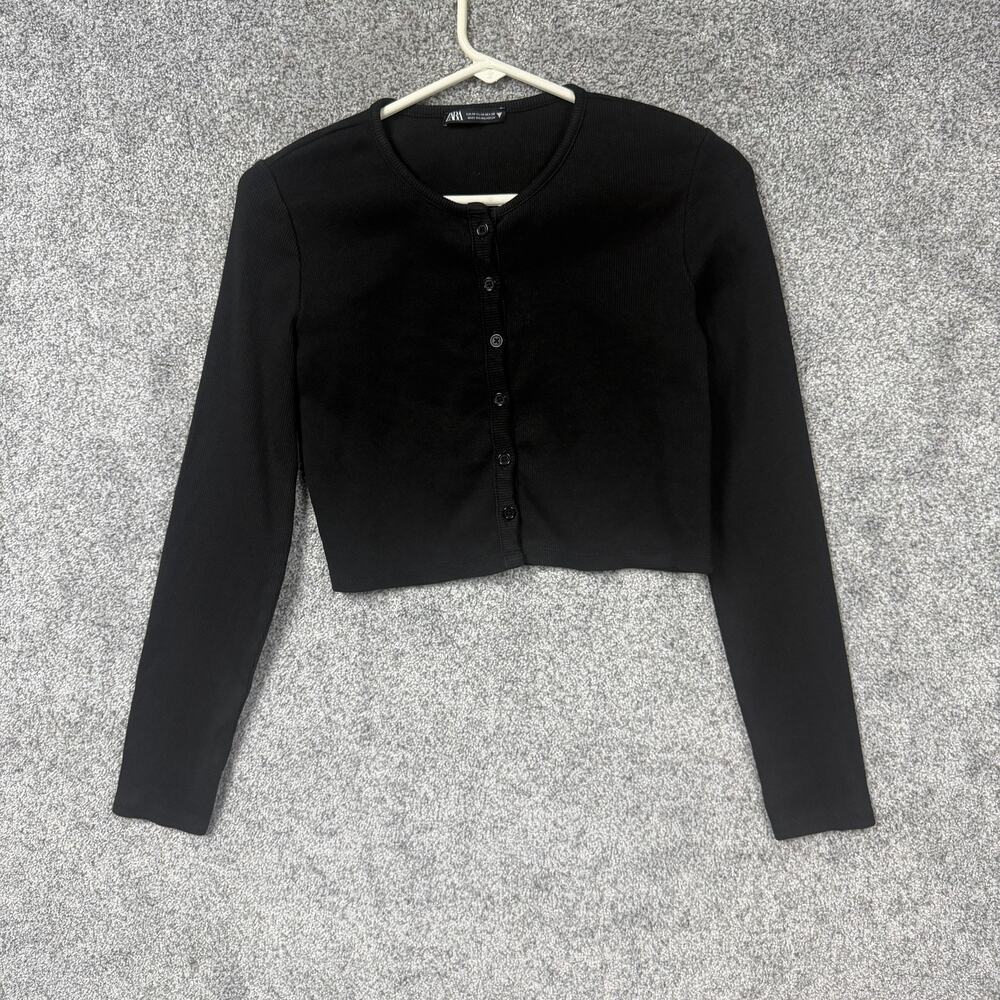 Zara Black Cropped Button Cardigan 100% cotton